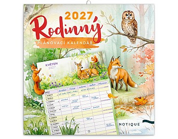 Nástěnný kalendář 2027 NOTIQUE - Rodinný plánovací kalendář Zvířátka, 30 x 30 cm