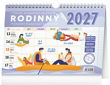 Stolní kalendář 2027 NOTIQUE - Týdenní rodinný plánovací kalendář s háčkem, 30 x 21 cm
