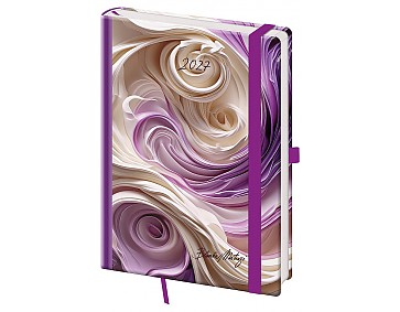 Denní diář 2027 Helma A5 Vario Matragi Violet s gumičkou