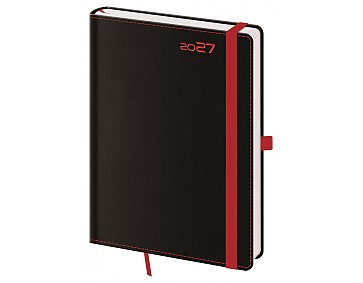 Týdenní diář 2027 Helma A5 Black Red s poutkem