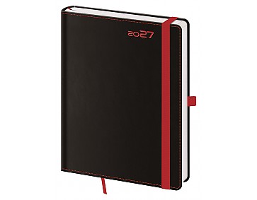 Týdenní diář 2027 Helma B6 Black Red s poutkem