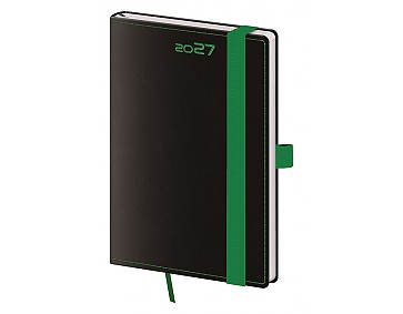 Kapesní diář 2027 Helma A6 Black Green s poutkem