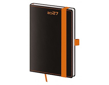 Kapesní diář 2027 Helma A6 Black Orange s poutkem