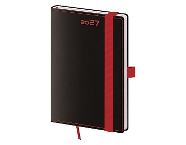 Kapesní diář 2027 Helma A6 Black Red s poutkem