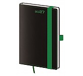 Kapesní diář 2027 Helma A6 Black Green s poutkem