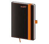 Kapesní diář 2027 Helma A6 Black Orange s poutkem