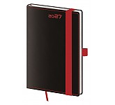 Kapesní diář 2027 Helma A6 Black Red s poutkem